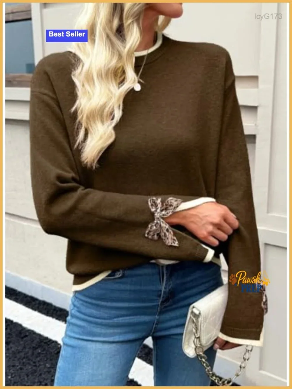 Womens Leopard Print Bow Long Sleeve Knit Pullover Sweater Fall Tops Loose Fit